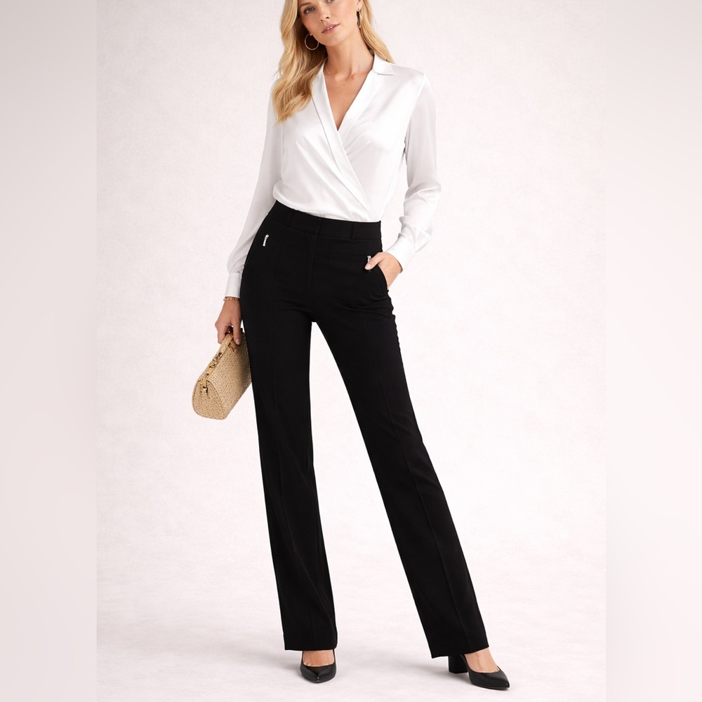 SOHO Apparel Black Straight Leg Dress Pants High Rise Slim Fit Work Office Chic